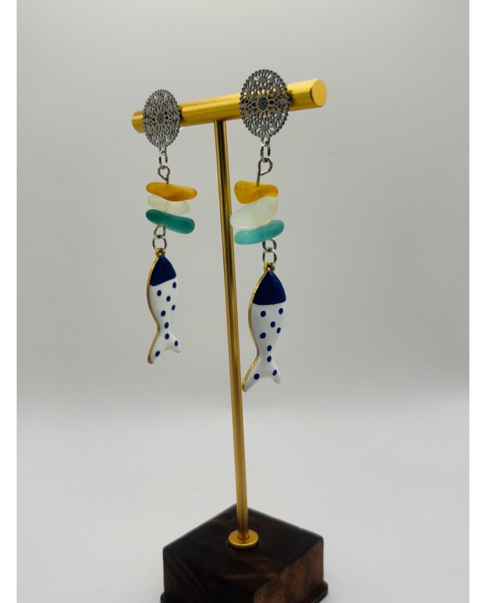 PENDIENTES ARTESANOS DE CRISTAL  MARINO