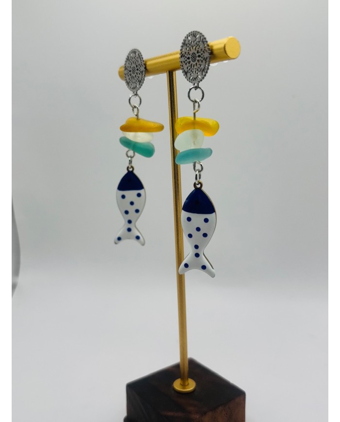 PENDIENTES ARTESANOS DE CRISTAL  MARINO