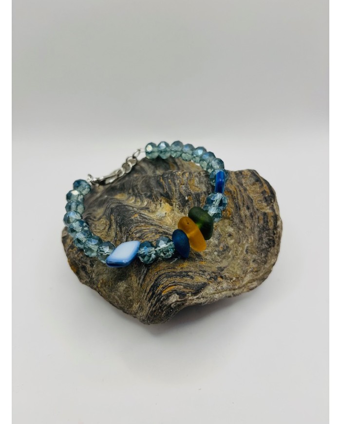 PULSERA ARTESANA DE   CRISTAL MARINO
