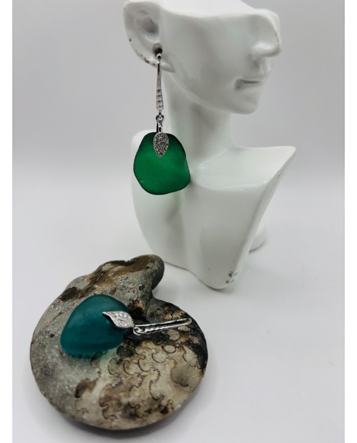 PENDIENTES ARTESANOS  DE CRISTAL MARINO