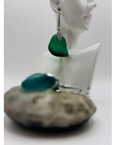 PENDIENTES ARTESANOS  DE CRISTAL MARINO