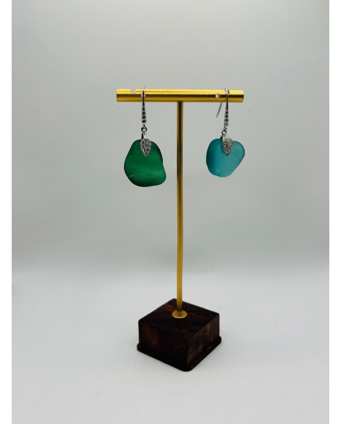 PENDIENTES ARTESANOS  DE CRISTAL MARINO