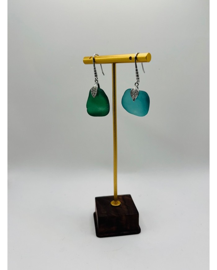 PENDIENTES ARTESANOS  DE CRISTAL MARINO