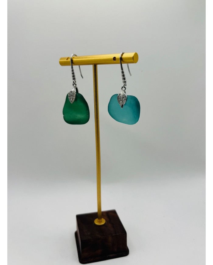 PENDIENTES ARTESANOS  DE CRISTAL MARINO