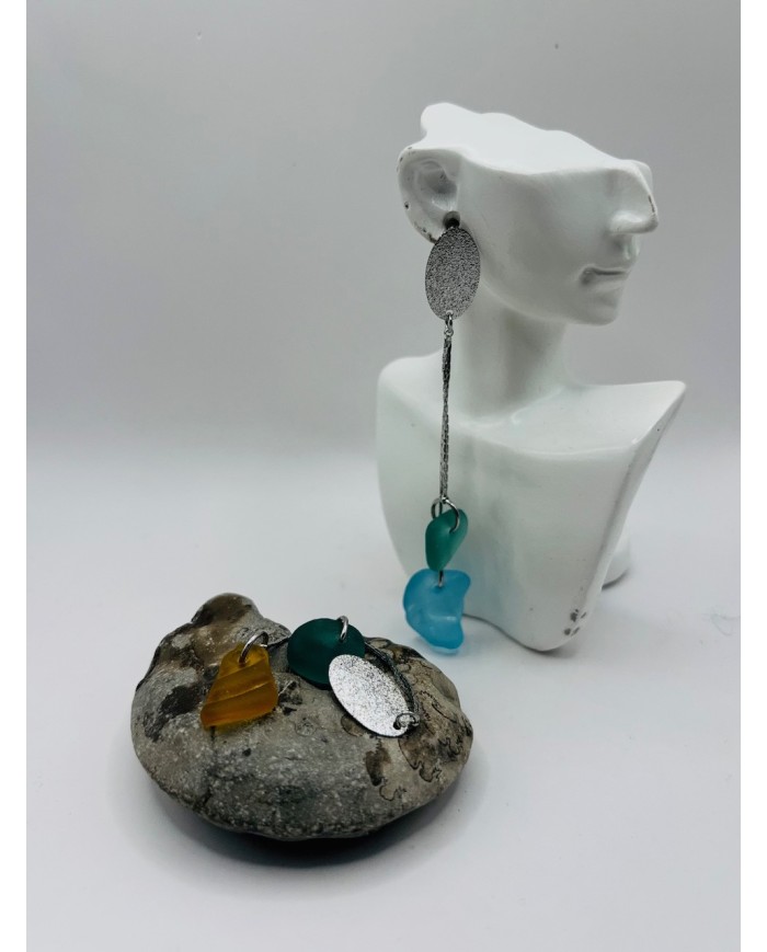 PENDIENTES ARTESANOS DE CRISTAL MARINO