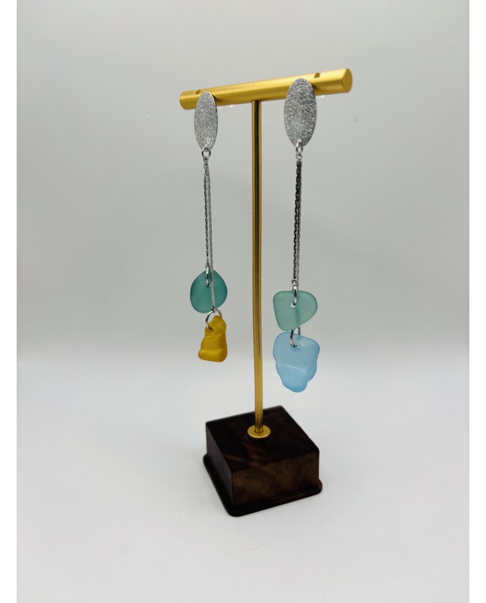 PENDIENTES ARTESANOS DE CRISTAL MARINO