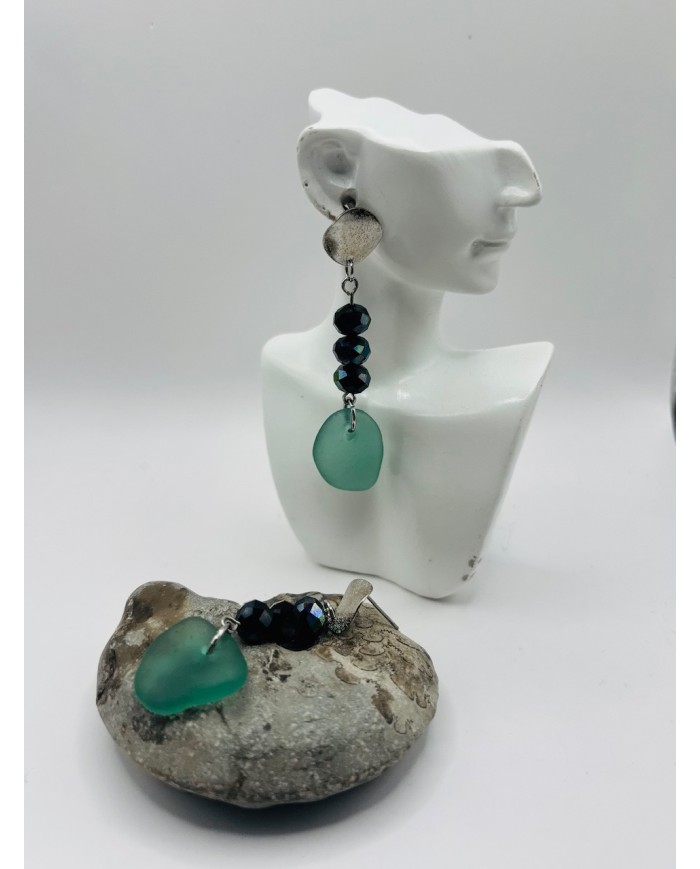 PENDIENTES ARTESANOS DE CRISTAL MARINO