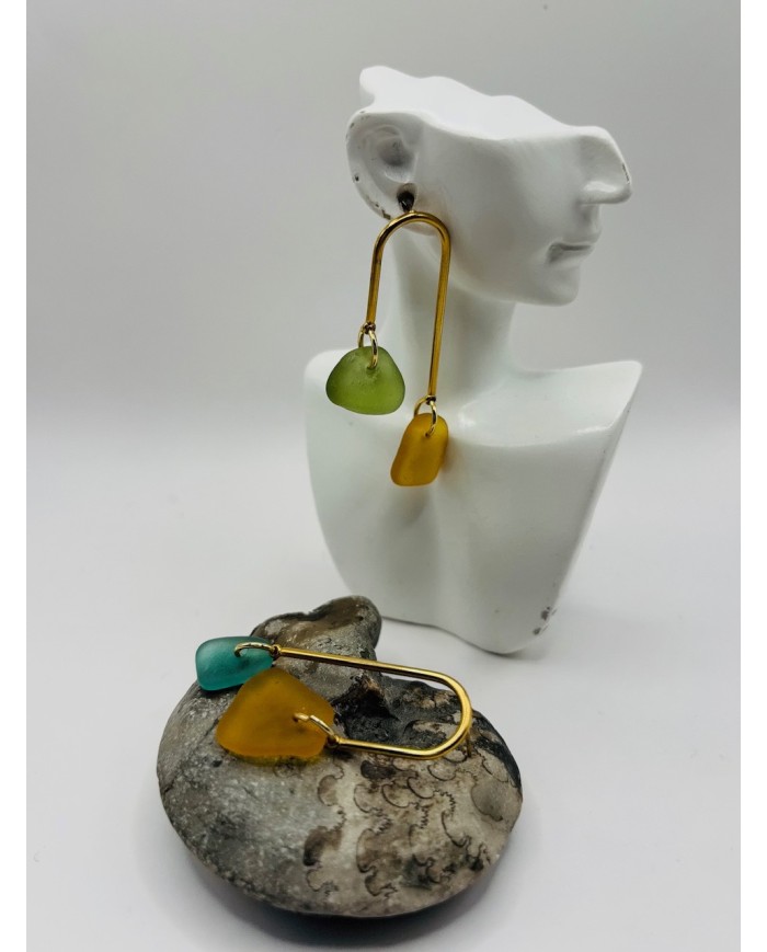 PENDIENTES ARTESANOS DE CRISTAL MARINO
