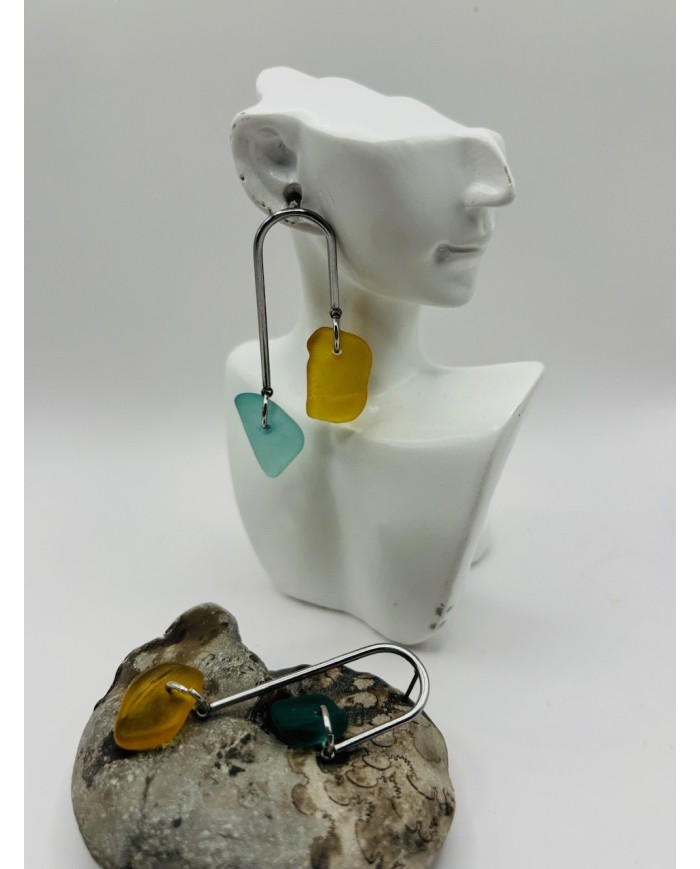 PENDIENTES ARTESANOS DE CRISTAL MARINO