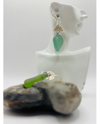 PENDIENTES ARTESANOS DE CRISTAL MARINO EDICIÓN PLATA