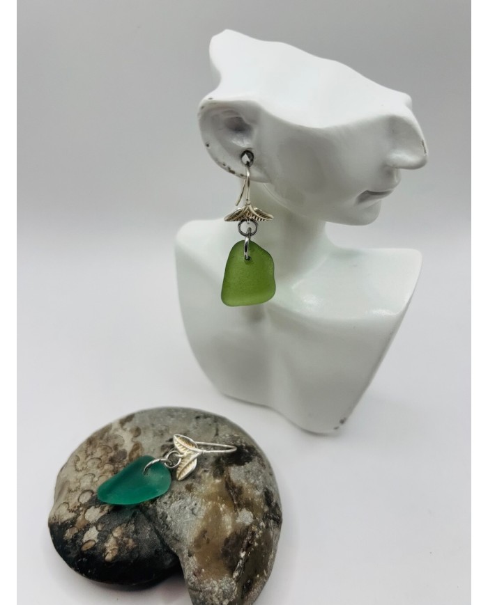 PENDIENTES ARTESANOS DE CRISTAL MARINO EDICIÓN PLATA