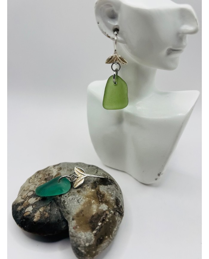 PENDIENTES ARTESANOS DE CRISTAL MARINO EDICIÓN PLATA