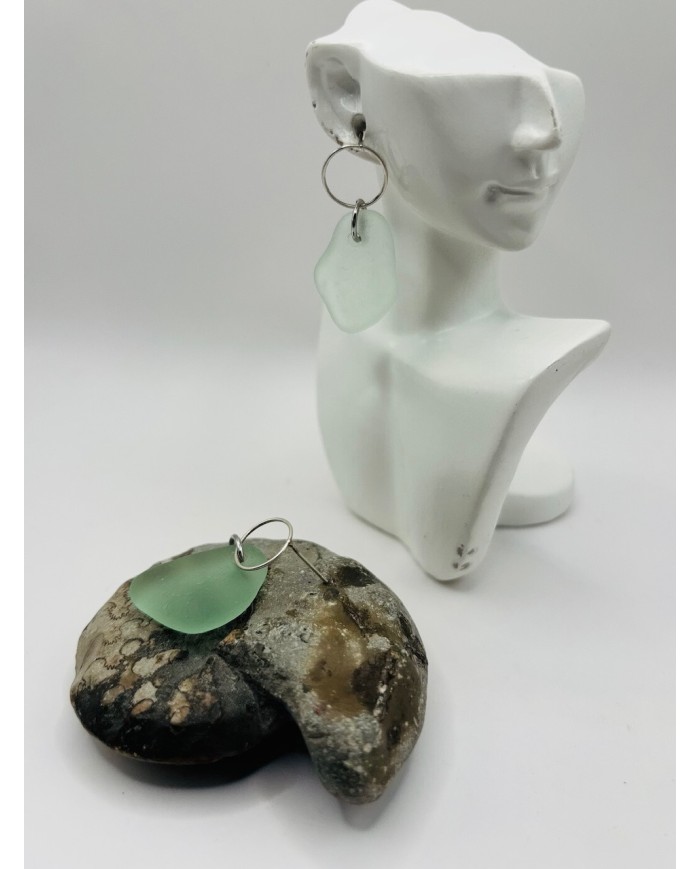 PENDIENTES ARTESANOS DE CRISTAL  MARINO EDICIÓN PLATA