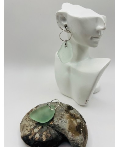 PENDIENTES ARTESANOS DE CRISTAL  MARINO EDICIÓN PLATA