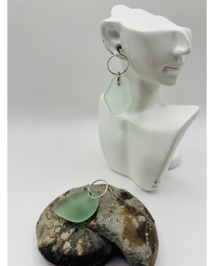 PENDIENTES ARTESANOS DE CRISTAL  MARINO EDICIÓN PLATA