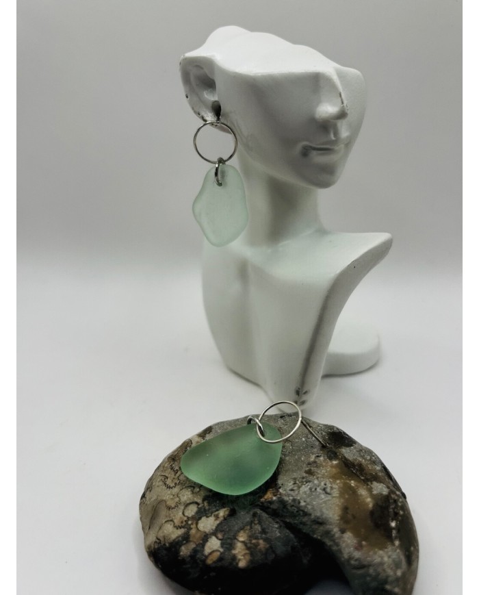 PENDIENTES ARTESANOS DE CRISTAL  MARINO EDICIÓN PLATA