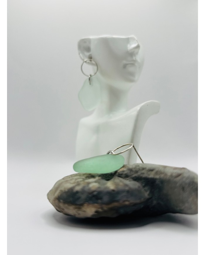 PENDIENTES ARTESANOS DE CRISTAL  MARINO EDICIÓN PLATA