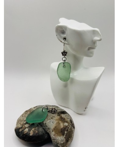 PENDIENTES ARTESANOS DE CRISTAL MARINO EDICIÓN PLATA