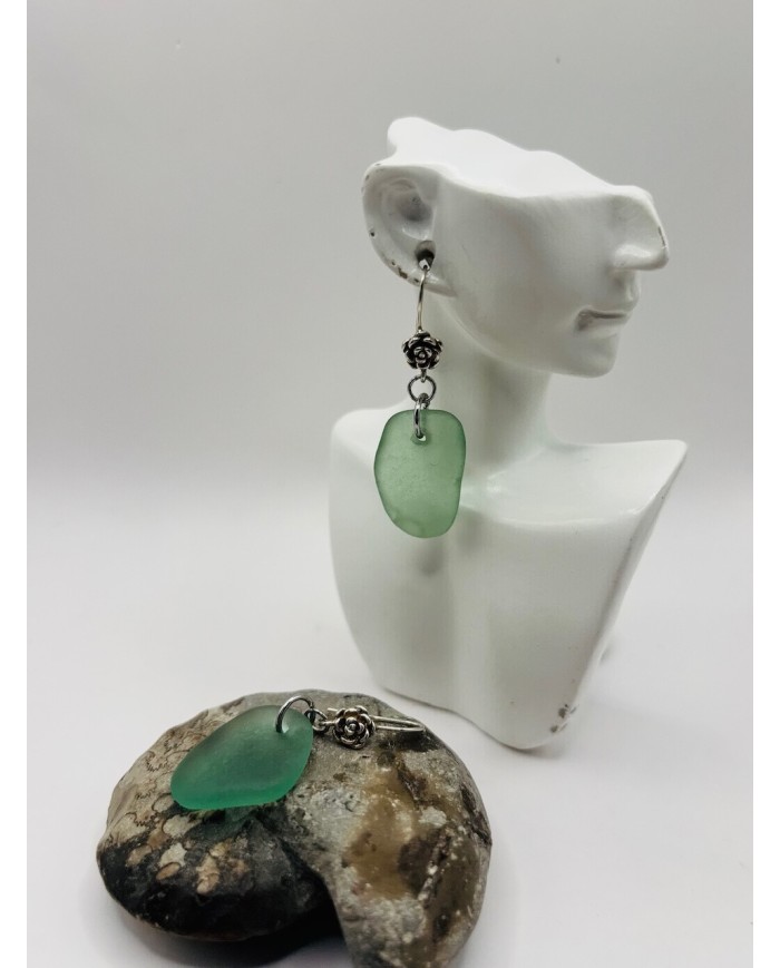 PENDIENTES ARTESANOS DE CRISTAL MARINO EDICIÓN PLATA