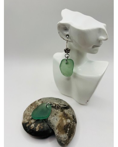 PENDIENTES ARTESANOS DE CRISTAL MARINO EDICIÓN PLATA