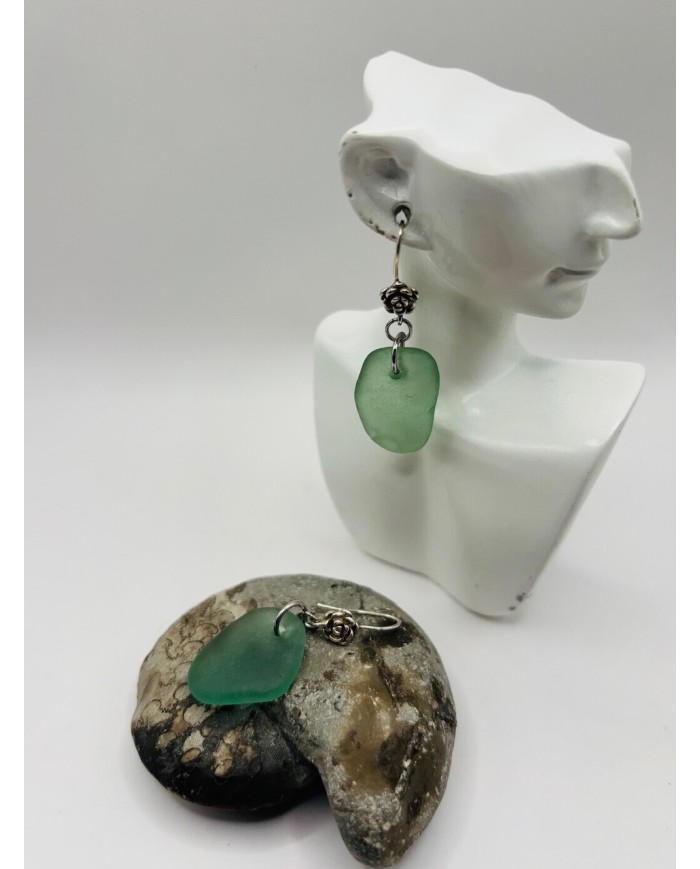 PENDIENTES ARTESANOS DE CRISTAL MARINO EDICIÓN PLATA