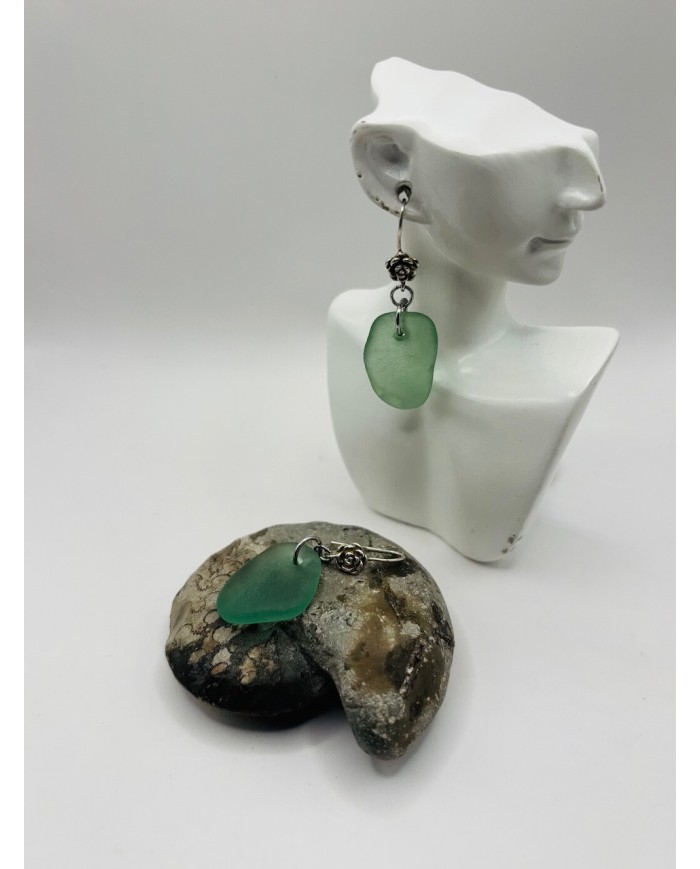 PENDIENTES ARTESANOS DE CRISTAL MARINO EDICIÓN PLATA