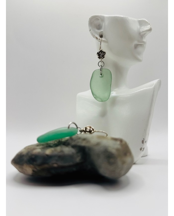 PENDIENTES ARTESANOS DE CRISTAL MARINO EDICIÓN PLATA
