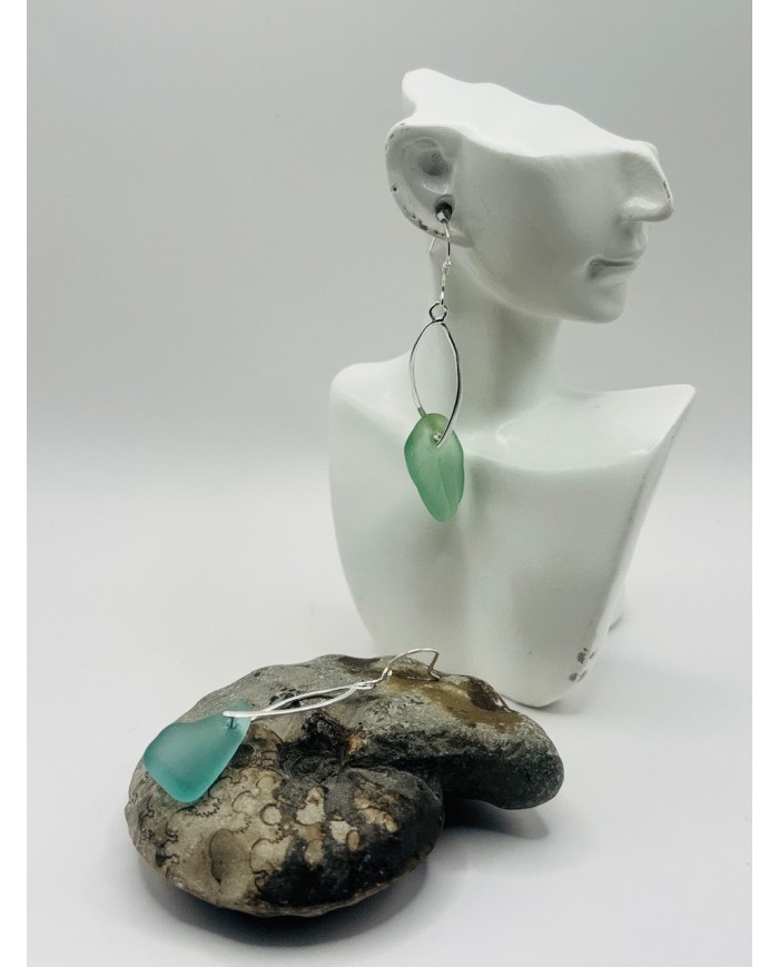 PENDIENTES ARTESANOS DE CRISTAL MARINO EDICIÓN PLATA
