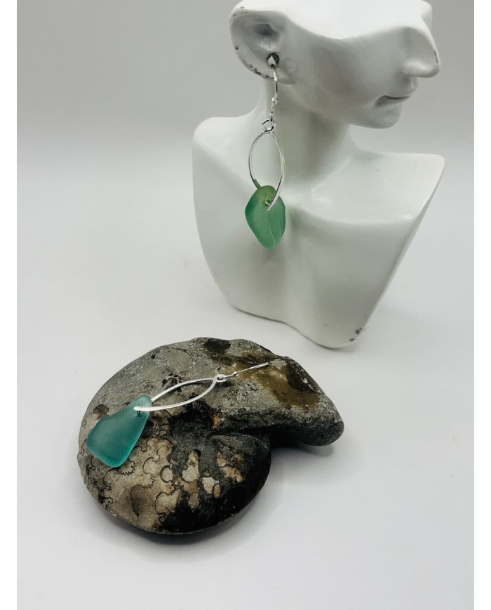 PENDIENTES ARTESANOS DE CRISTAL MARINO EDICIÓN PLATA