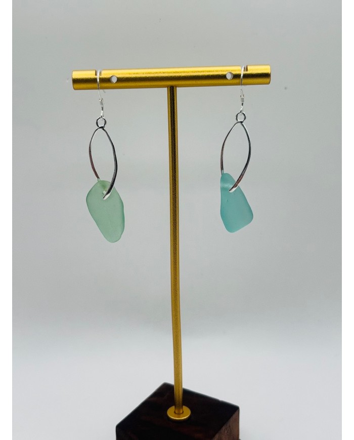 PENDIENTES ARTESANOS DE CRISTAL MARINO EDICIÓN PLATA