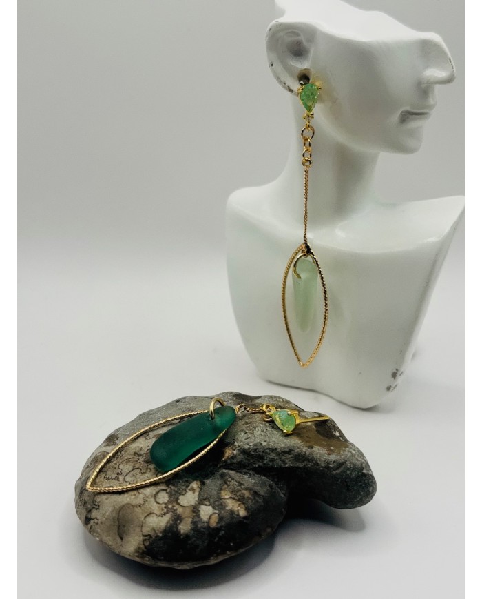 PENDIENTES ARTESANOS DE CRISTAL MARINO