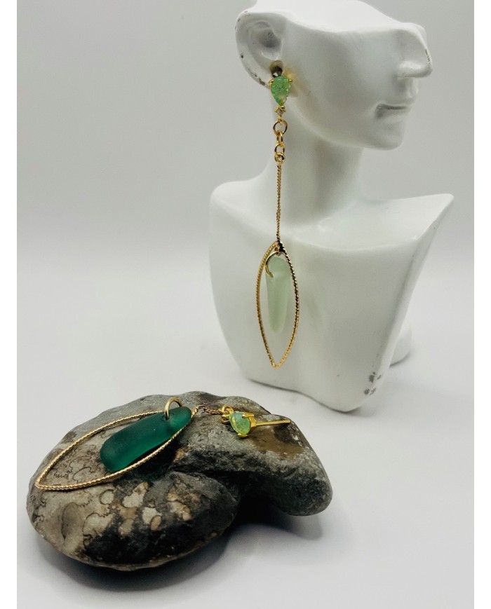 PENDIENTES ARTESANOS DE CRISTAL MARINO