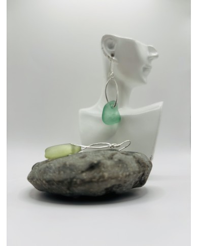 PENDIENTES ARTESANOS DE CRISTAL MARINO EDICIÓN PLATA