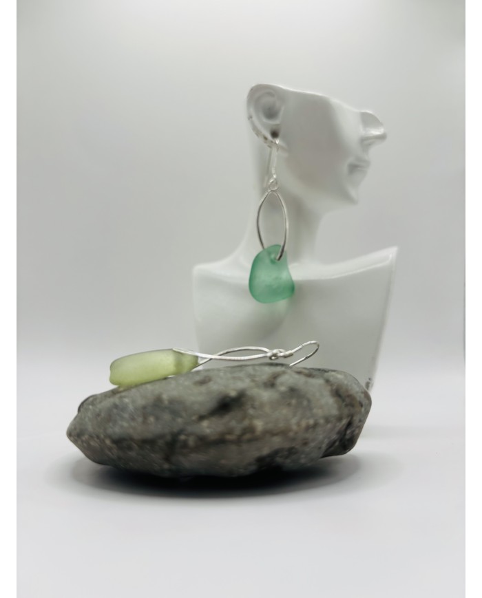 PENDIENTES ARTESANOS DE CRISTAL MARINO EDICIÓN PLATA