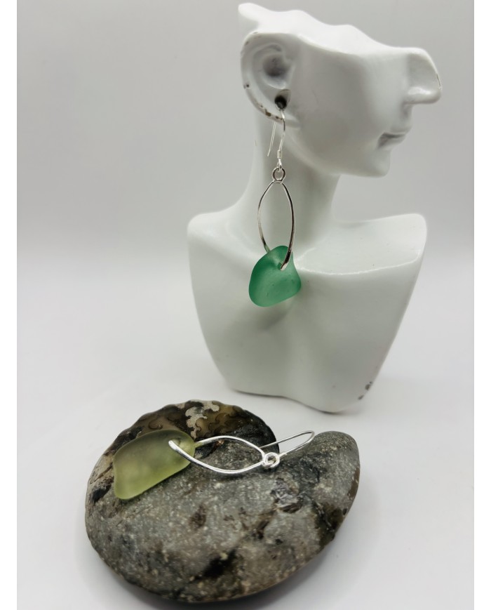 PENDIENTES ARTESANOS DE CRISTAL MARINO EDICIÓN PLATA