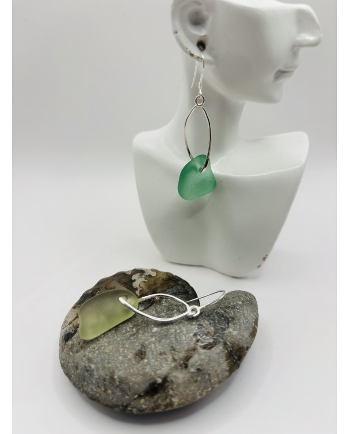 PENDIENTES ARTESANOS DE CRISTAL MARINO EDICIÓN PLATA