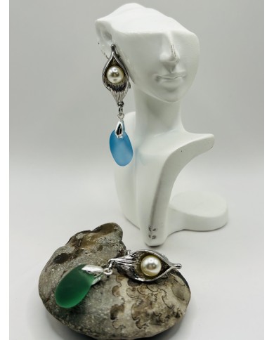 PENDIENTES ARTESANOS DE CRISTAL MARINO
