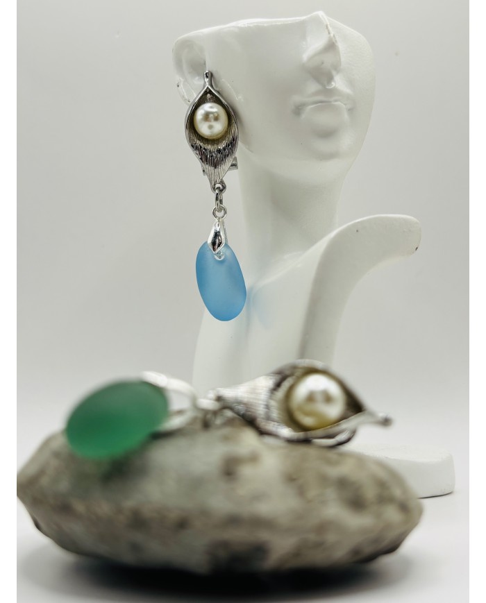 PENDIENTES ARTESANOS DE CRISTAL MARINO