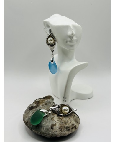 PENDIENTES ARTESANOS DE CRISTAL MARINO