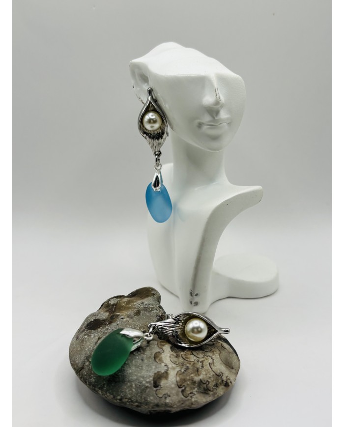 PENDIENTES ARTESANOS DE CRISTAL MARINO