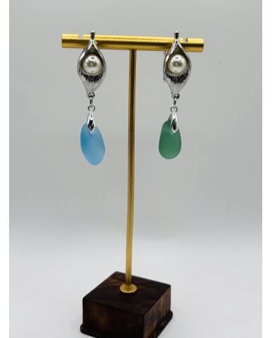 PENDIENTES ARTESANOS DE CRISTAL MARINO