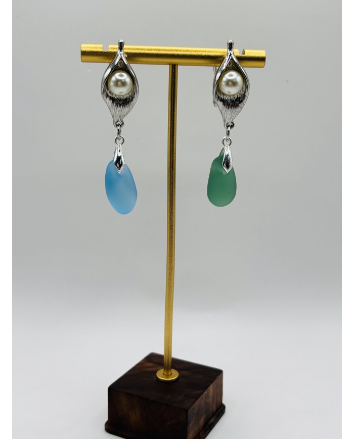 PENDIENTES ARTESANOS DE CRISTAL MARINO