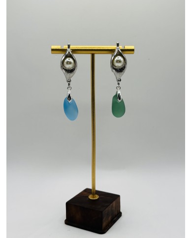 PENDIENTES ARTESANOS DE CRISTAL MARINO