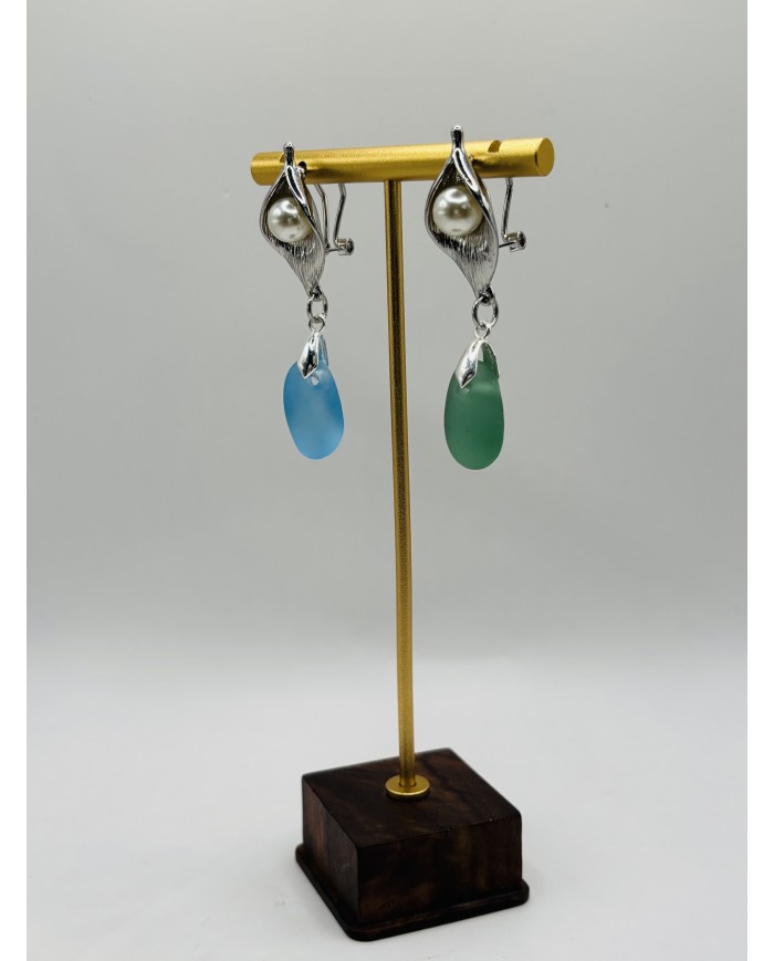 PENDIENTES ARTESANOS DE CRISTAL MARINO