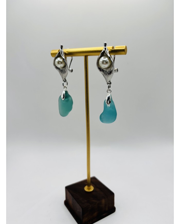 PENDIENTES ARTESANOS DE CRISTAL MARINO