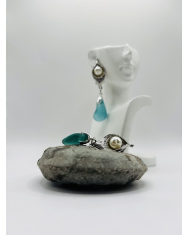 PENDIENTES ARTESANOS DE CRISTAL MARINO