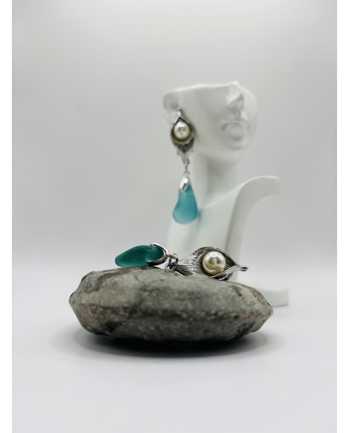 PENDIENTES ARTESANOS DE CRISTAL MARINO
