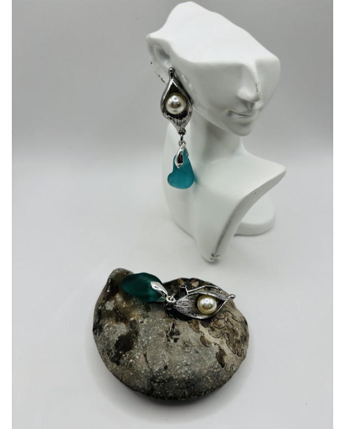 PENDIENTES ARTESANOS DE CRISTAL MARINO