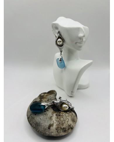 PENDIENTES ARTESANOS DE CRISTAL MARINO