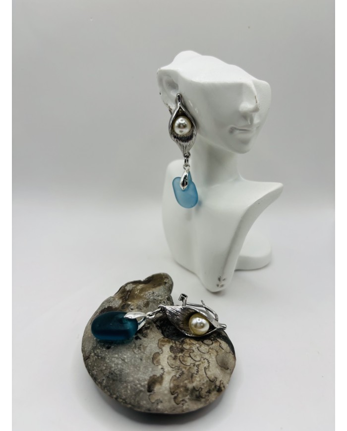 PENDIENTES ARTESANOS DE CRISTAL MARINO